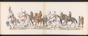 Mascarada de los estudiantes de Leiden, 1865 (lámina 5) Las murgas procesión celebrada por los miembros del cuerpo de estudiantes de Leiden el 6 de junio de 1865, en celebración del 290º aniversario de la Leidsche Hoogeschool, representando: la entrada de  de Jan Daniël Cornelis Carel Willem baron de Constant Rebecque