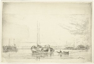 Vista al río con barcaza y bote de remos de Jan Daniël Cornelis Carel Willem baron de Constant Rebecque