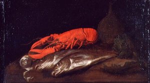 Naturaleza muerta con una langosta y pescado en una mesa de Jan Davidsz de Heem