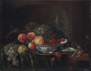 Alemán: Kleines Früchtestillleben in einem Porzellanteller Bodegón de frutas en un cuenco Wan-Li