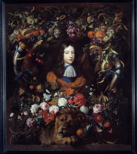 Retrato de Guillermo III de Orange (1650-1702) en un medallón de flores de Jan Davidsz de Heem