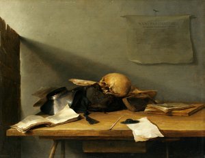 Bodegón con libros y calavera