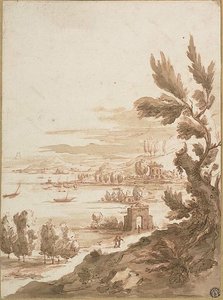 Vista desde una colina con vistas a un puerto de Jan Frans van Bloemen