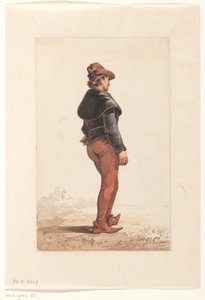 Un lacayo de pie con traje de Borgoña, de espaldas de Jan Gerard Smits