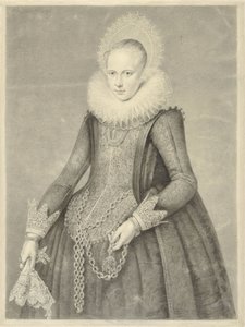 Retrato de mujer con guantes y collar con soporte para una piedra de bezoar (?) de Jan Gerard Waldorp