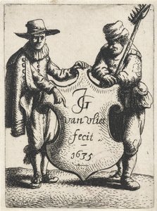 Hombre elegante y un deshollinador cerca de un escudo de armas Figuras de pie (título de la serie) de Jan Gillisz. van Vliet