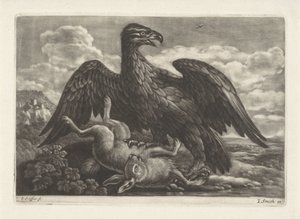 Un águila está sobre una liebre de Jan Griffier (I) (attributed to workshop of)