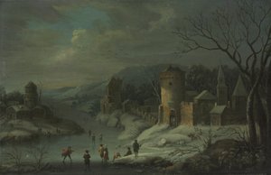 Paisaje invernal, c. 1680-1718 (óleo sobre cobre, montado en madera)