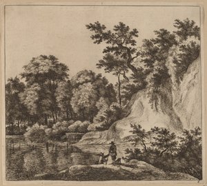 Paisaje con río y roca de Jan Hackaert