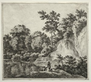 La roca bañada por el río de Jan Hackaert