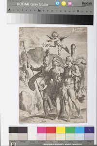 Minerva, guiada por Hércules y Marte