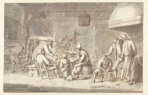 Escena de posada con jugadores de cartas