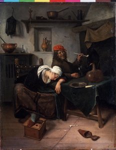 Los ociosos. Pintura de Jan Havicksz Steen (1626-1679). Óleo sobre tabla, 39 x 30 cm, hacia 1660. Arte holandés, estilo barroco. Museo del Hermitage, San Petersburgo. de Jan Havicksz. Steen