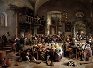 Fiesta en una posada Músicos, jugadores, hombres y mujeres bebiendo de Jan Havicksz. Steen