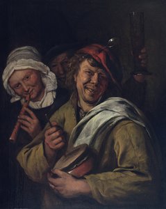 El Rommelpot: Interior con tres figuras (óleo sobre tabla) de Jan Havicksz. Steen