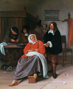 Un hombre ofreciendo una ostra a una mujer, c1660-1665