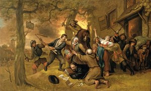 Campesinos y soldados fuera de una taberna - Una alegoría de la violación de los Países Bajos de Jan Havickszoon Steen