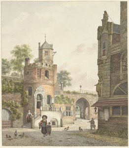 Muralla con torre y puerta, vista desde el interior de Jan Hendrik Verheijen