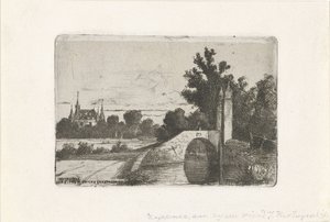 Paisaje con puente de piedra y castillo de Jan Heppener