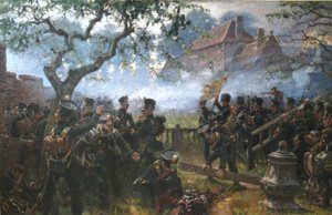 Tropas de Nassau en Hougoumont durante la batalla de Waterloo de Jan Hoynck van Papendrecht