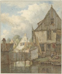 Casas en ruinas frente al mar de Jan Hulswit