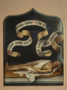 Un filacteria y el cuerpo de un canónigo de Jan II Provost