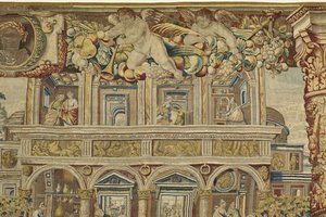 (detalle) del palacio y ángel músico de Vertumnus y Pomona, c.1630 de Jan II Raes