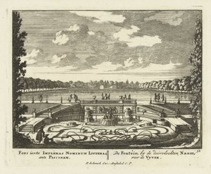 Fuente en el gran estanque en los jardines de Paleis Het Loo, 1695-1705 de Jan I van Call