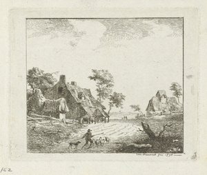 paisaje con pastor y ovejas en dos granjas de Jan Izaak van Mansvelt