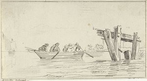 Bote de remos con figuras en un río de Jan Izaak van Mansvelt