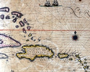 El Caribe y la Isla Tortuga (noroeste de Santo Domingo) en un mapa del cartógrafo holandés Jansson Janssonius (siglo XVII)