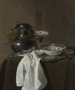 Naturaleza Muerta con un Jarra de Peltre y Dos Cuencos Ming, 1651 de Jan Jansz. Treck
