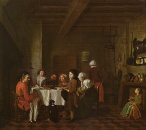 Escena interior, comida familiar de Jan Josef the Elder Horemans