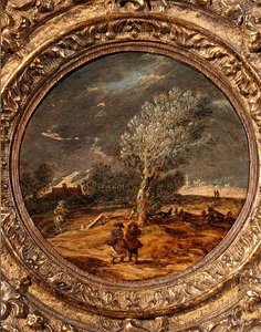 Figuras cruzando un páramo con un viento fuerte de Jan Josefsz. van (circle of) Goyen