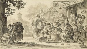 Juego de cartas de campesinos frente a la posada, 1624