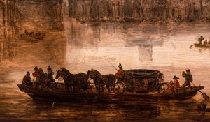 Un gran transbordador con un coche de cuatro caballos (Nimega), detalle