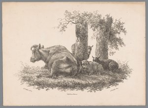Una vaca y tres ovejas Beesten Studien por J. Kobell después de Paul Potter Nr. 1 (título de la serie) de Jan Kobell (III)
