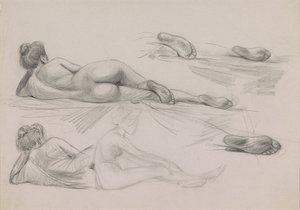 Hoja de bocetos con estudios de una mujer desnuda, con el pelo levantado de Jan Kuyper