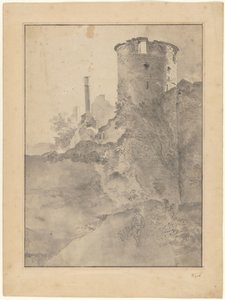 Vista de una torre redonda de estilo italiano junto a un muro en ruinas de Jan Lapp