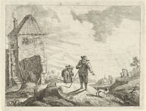Dos granjeros con un perro en un camino rural de Jan Lauwryn Krafft (I) (possibly)