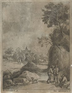 Paisaje con viajeros y dos pastores. de Jan Lauwryn Krafft (I)