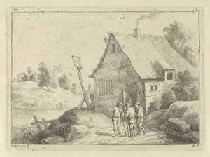 Hombres hablando frente a una casa. de Jan Lauwryn Krafft (I)