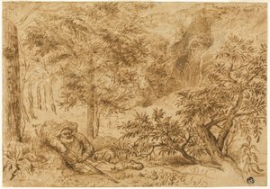 Paisaje con pastor durmiendo bajo un árbol de Jan Lievens