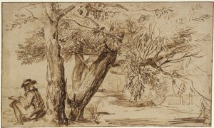 Paisaje con un dibujante al borde del bosque de Jan Lievens