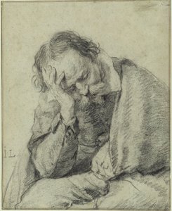 Estudio de un hombre que apoya la cabeza en la mano derecha de Jan Lievens