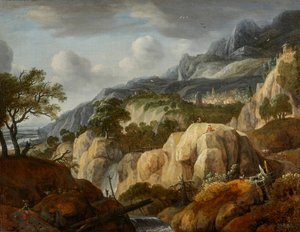 Paisaje de montaña con un delineante