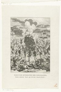 Los nativos americanos de Canadá se sacrifican por Gitche Manitou Ofrenda solemne de los canadienses, en honor de Quitchi Manitou (título sobre el objeto) Religiones (título de la serie) de Jan Lucas van der Beek