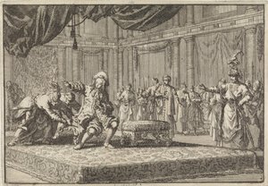 El asiento que había colocado junto al asiento del gran visir es arrebatado al enviado francés en Constantinopla, 1677. de Jan Luyken