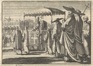 Christian IV, Rey de Dinamarca, vestido como Papa, imita una procesión con sus cortesanos, 1596 de Jan Luyken