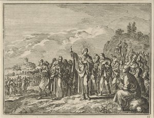 Cristo predicando ante una multitud al aire libre de Jan Luyken